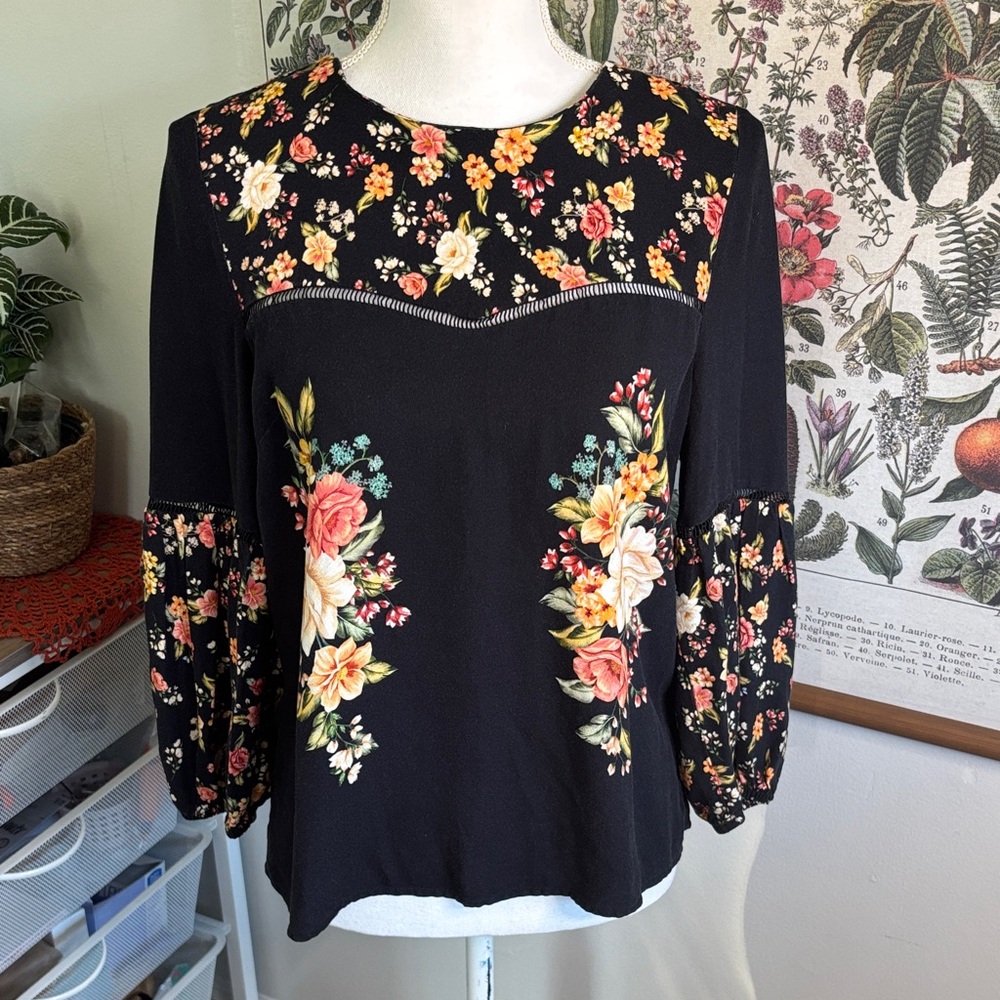 FARM Rio Black Floral Blouse XS